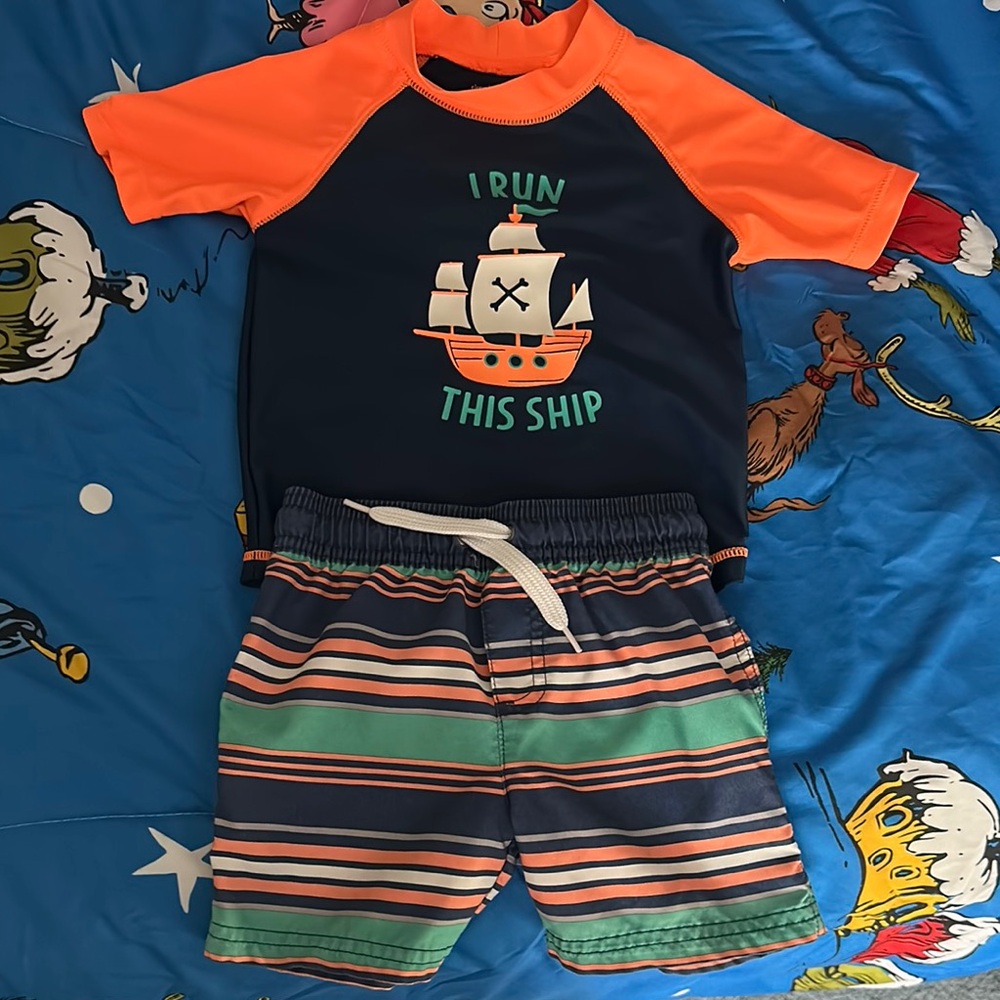 Nautical Kids Rashguard Set - Orange and Navy